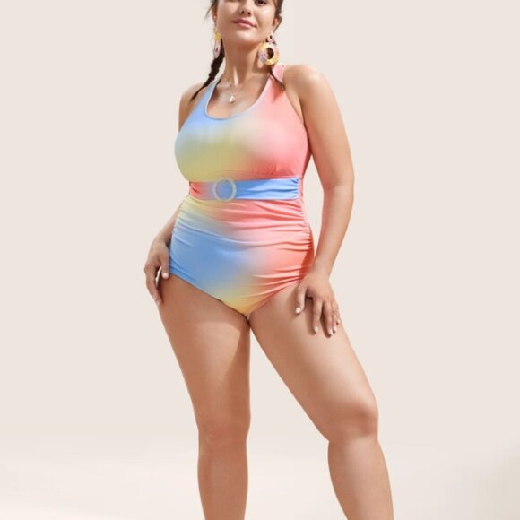 Bloomchic Plus Size Ombre Buckle Detail One Piece Swimsuit 2XL - us size 18 - Picture 2 of 5